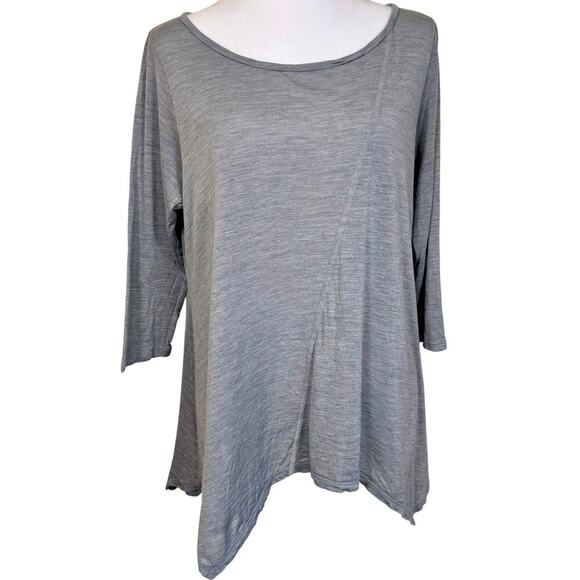 Eileen Fisher Gray Asymmetrical Hem Tunic Top 3/4 Sleeves Silk Cotton Blend EUC - Picture 1 of 8